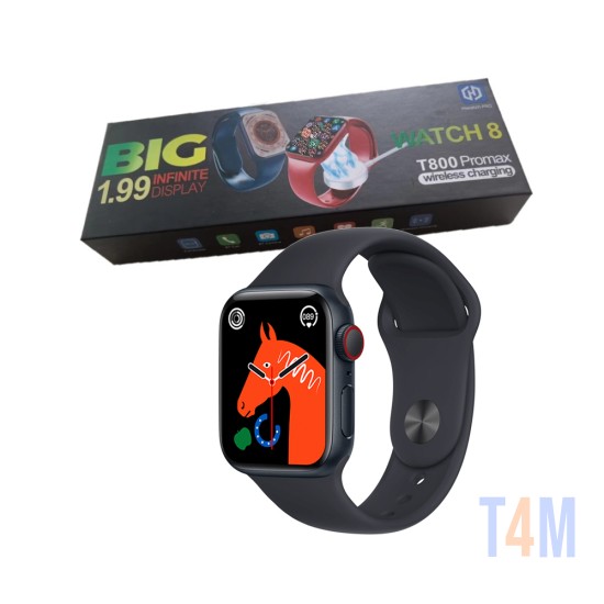 Smartwatch Hiwatch Pro T800 Pro Max Series 8 Controle Desbloqueio Rastreador GPS Bluetooth com Carregamento Sem Fio Preto
